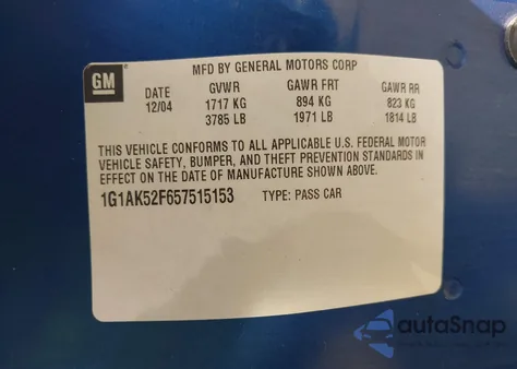 2005 Chevrolet Cobalt z USA, uszkodzony, nr VIN 1G1AK52F657515153